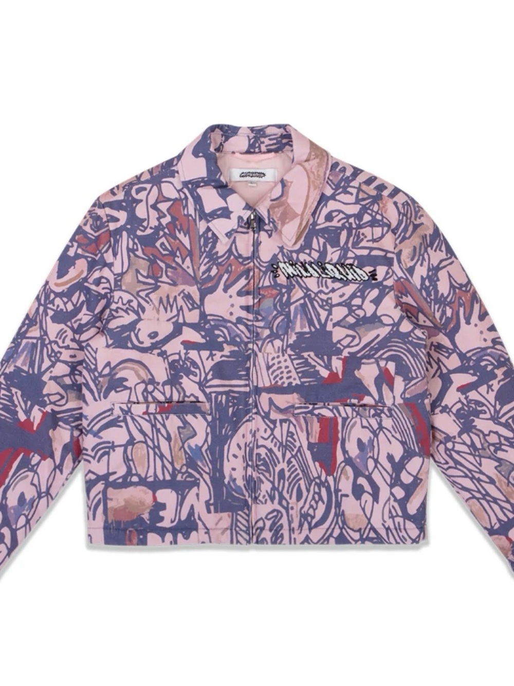 Mind Liquid Studios L SOLD OUT Abstract Denim Jacket Pink Purple Trippy Rave EUC